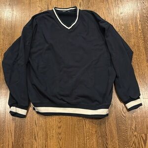 Brandy Melville V-neck Sweatshirt navy blue with white striped cuffs one size